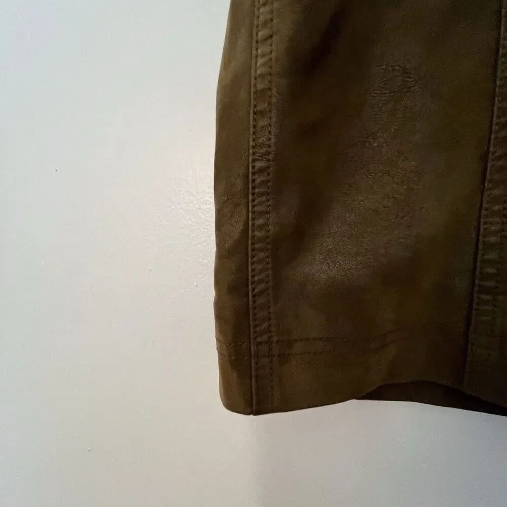 Free People Skirt Women sz 0 Brown Olive Modern Femme‎ Vegan Leather A Line Mini